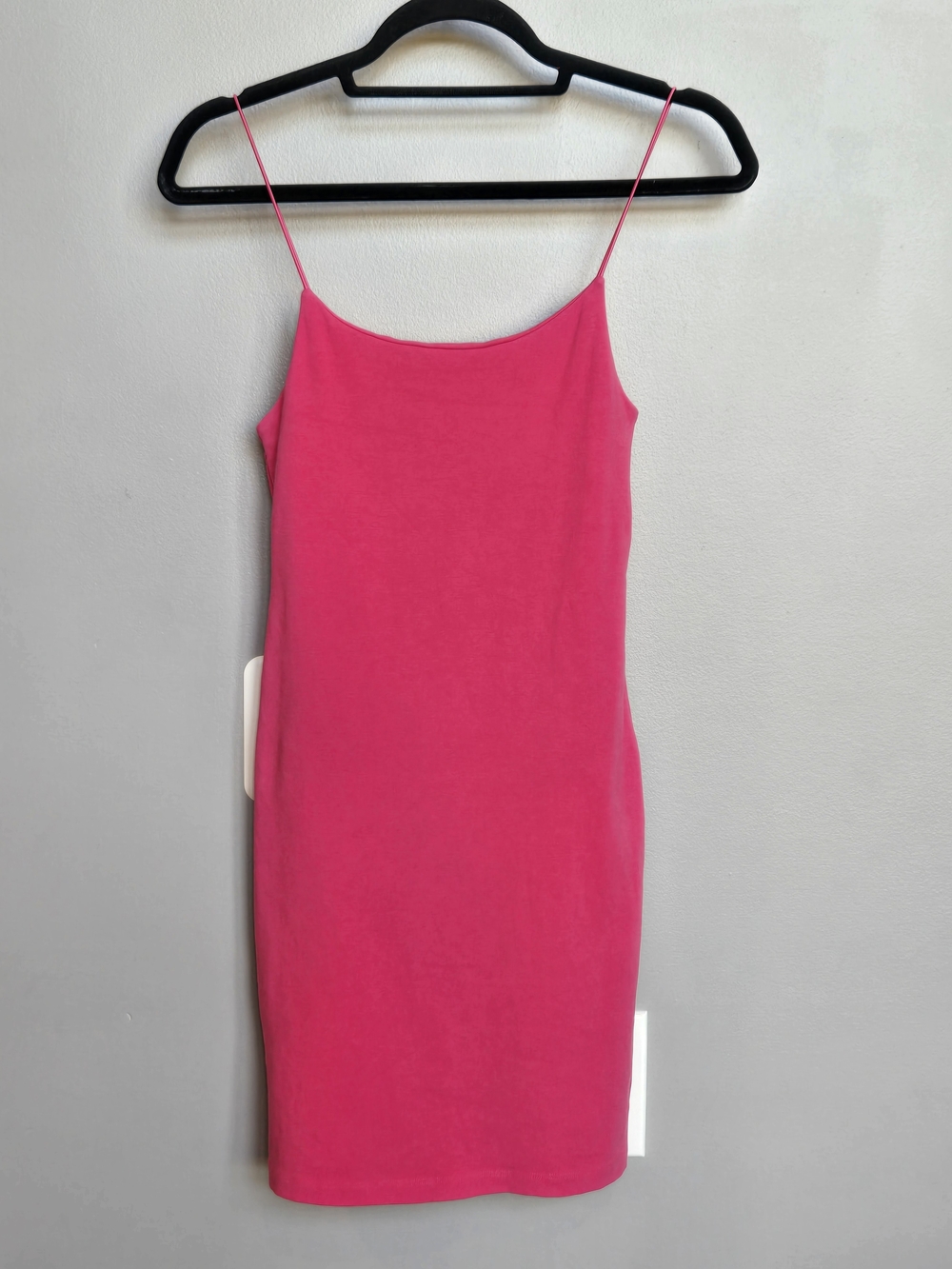 Zara Hot Pink Ribbed Bodycon Mini Dress Spaghetti Strap Size Large L Fuchsia
